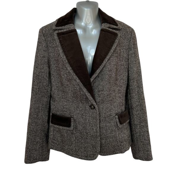 Vintage Talbots Blazer Brown White Wool Blend Herringbone Jacket Women's Size 10 - Picture 11 of 11